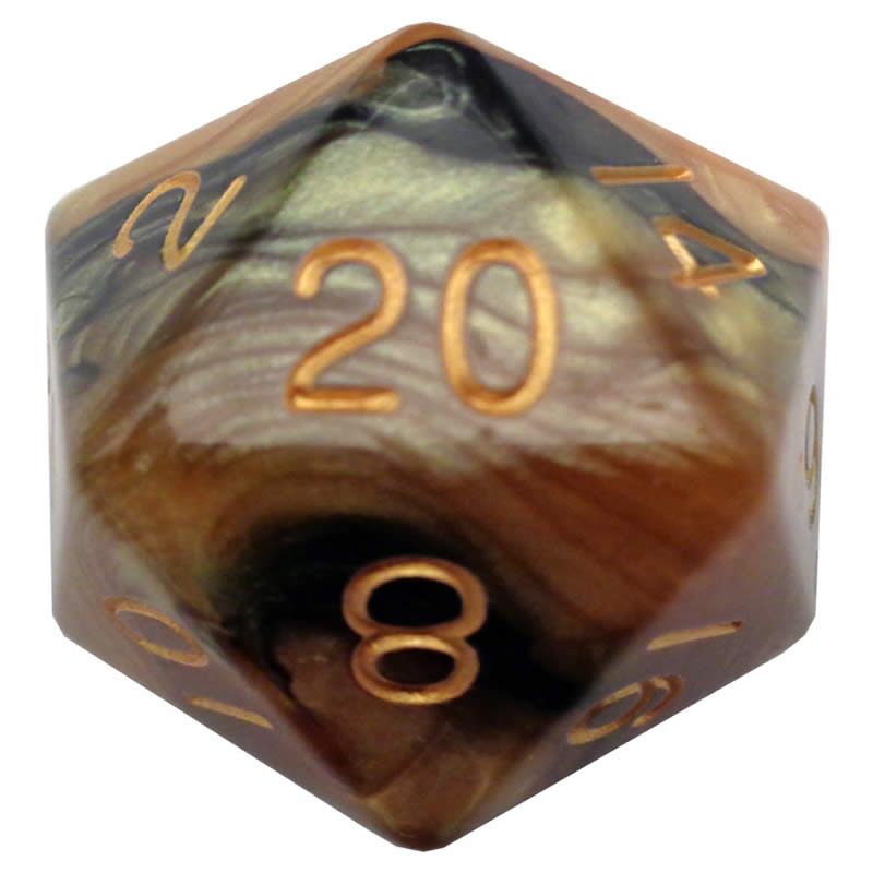 MET13620 Black Yellow Acrylic Die Gold Numbers D20 35mm (1.38in) Pack of 1 (ONLINE ORDER ONLY)