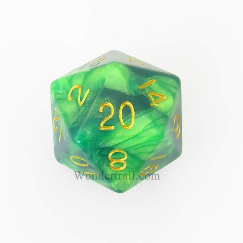 MET15520 Green Light Green Acrylic Die Gold Numbers D20 35mm Pack of 1 (ONLINE ORDER ONLY)
