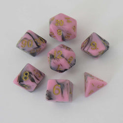 MET173 Pink and Black Resin Dice Gold Numbers 16mm (5/8in) 7-Dice Set (ONLINE ORDER ONLY)