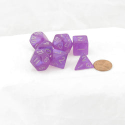 MET179 Purple Stardust Resin Dice with Silver Numbers 16mm (5/8in) 7-Dice Set (ONLINE ORDER ONLY)