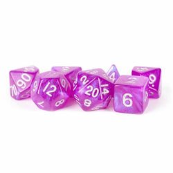 MET179 Purple Stardust Resin Dice with Silver Numbers 16mm (5/8in) 7-Dice Set (ONLINE ORDER ONLY)