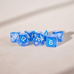 MET181 Blue Stardust Resin Dice with Silver Numbers 16mm (5/8in) 7-Dice Set Metallic Dice Games (ONLINE ORDER ONLY)