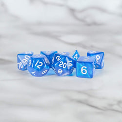 MET181 Blue Stardust Resin Dice with Silver Numbers 16mm (5/8in) 7-Dice Set Metallic Dice Games (ONLINE ORDER ONLY)