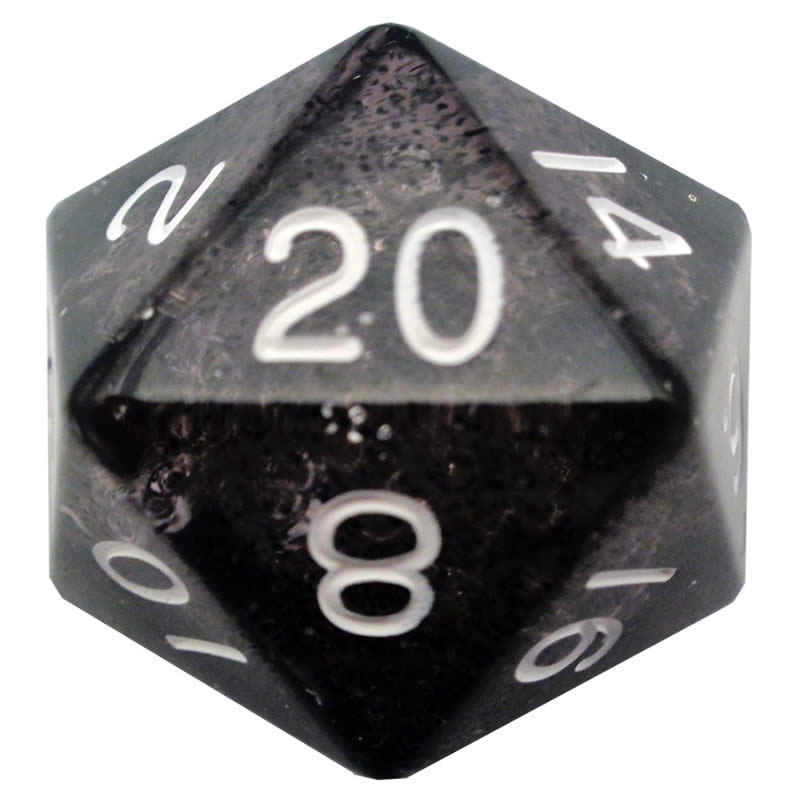 MET20320 Black Ethereal Acrylic Die with White Numbers D20 35mm (1.38in) Pack of 1 Metallic Dice Games (ONLINE ORDER ONLY)