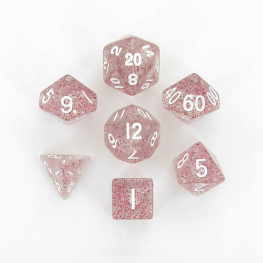 MET208 Light Purple Ethereal Resin Dice White Numbers 16mm 7-Dice Set (ONLINE ORDER ONLY)