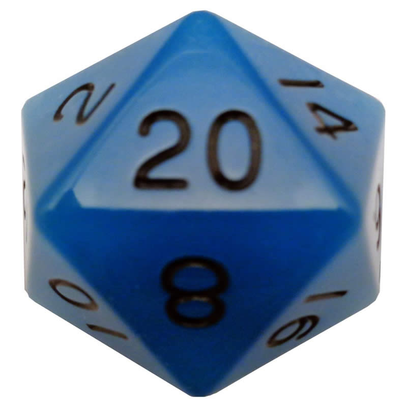 MET30220 Blue Glow In The Dark Acrylic Die Black Numbers D20 35mm Pack of 1 (ONLINE ORDER ONLY)