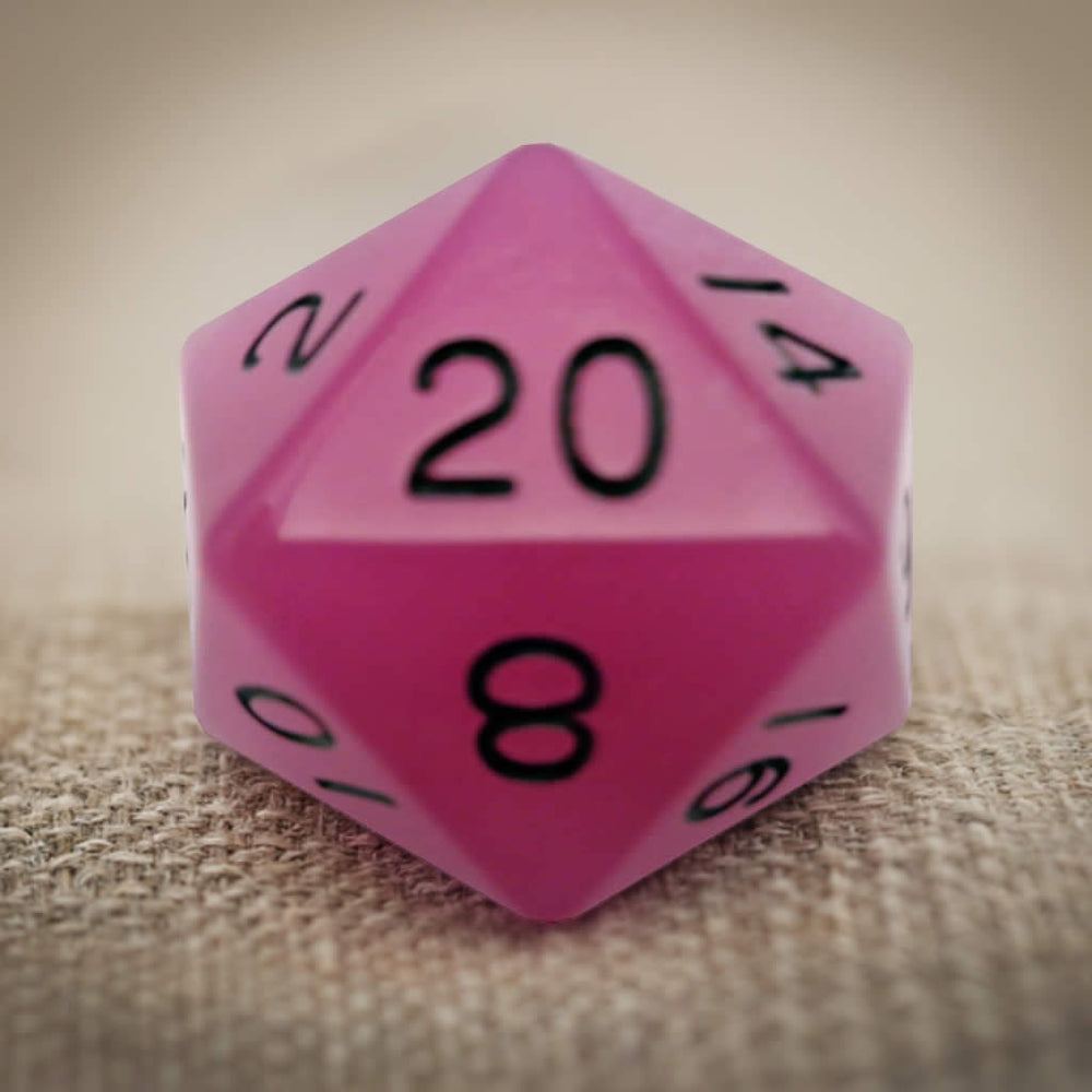 MET30720 Purple Glow In The Dark Acrylic Die Black Numbers D20 35mm Pack of 1 (ONLINE ORDER ONLY)