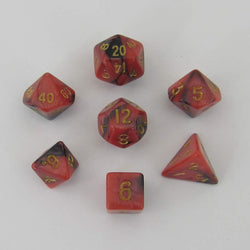MET4113 Red and Black Poly Dice Gold Numbers 10mm (3/8in) 7-Dice Set (ONLINE ORDER ONLY)