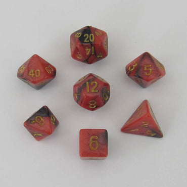 MET4113 Red and Black Poly Dice Gold Numbers 10mm (3/8in) 7-Dice Set (ONLINE ORDER ONLY)