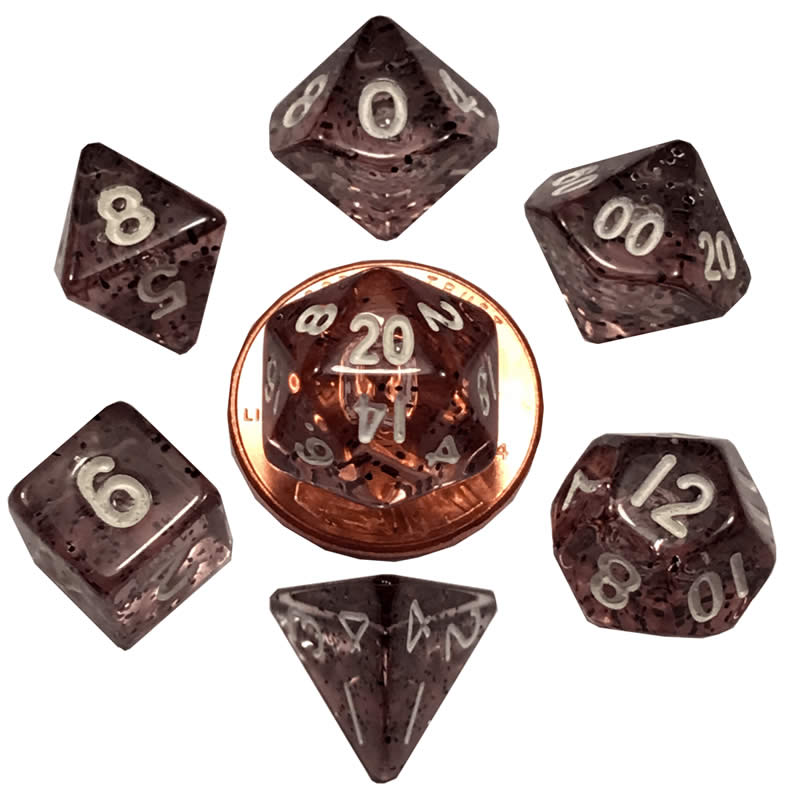 MET4203 Black Ethereal Resin Dice White Numbers 10mm (3/8in) 7-Dice Set (ONLINE ORDER ONLY)