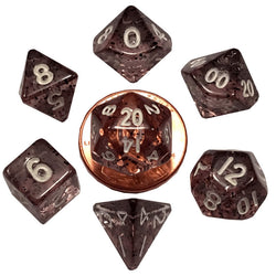 MET4203 Black Ethereal Resin Dice White Numbers 10mm (3/8in) 7-Dice Set (ONLINE ORDER ONLY)