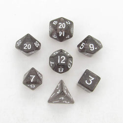 MET4203 Black Ethereal Resin Dice White Numbers 10mm (3/8in) 7-Dice Set (ONLINE ORDER ONLY)