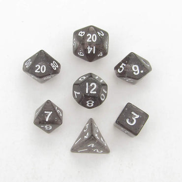 MET4203 Black Ethereal Resin Dice White Numbers 10mm (3/8in) 7-Dice Set (ONLINE ORDER ONLY)