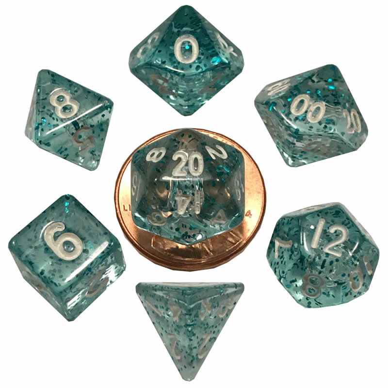 MET4212 Light Blue Ethereal Resin Dice White Numbers 10mm 7-Dice Set (ONLINE ORDER ONLY)