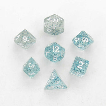 MET4212 Light Blue Ethereal Resin Dice White Numbers 10mm 7-Dice Set (ONLINE ORDER ONLY)