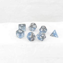MET629 Blue Black Particle Dice White Numbers Resin 16mm 7 Dice Set (ONLINE ORDER ONLY)
