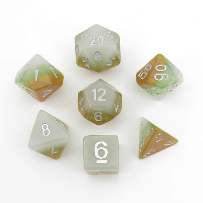 MET665 Kiwi Fruit Colored Dice with White Numbers Acrylic 7 Dice Set (ONLINE ORDER ONLY)