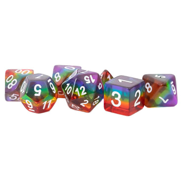 MET677 Translucent Rainbow Dice with White Numbers Acrylic 7 Dice Set (ONLINE ORDER ONLY)