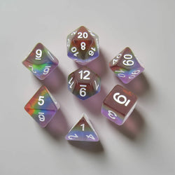 MET677 Translucent Rainbow Dice with White Numbers Acrylic 7 Dice Set (ONLINE ORDER ONLY)