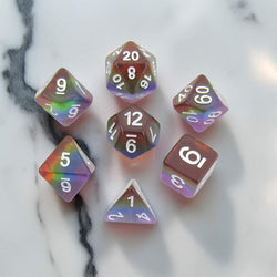 MET677 Translucent Rainbow Dice with White Numbers Acrylic 7 Dice Set (ONLINE ORDER ONLY)