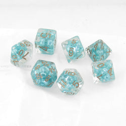 MET690 Teal Pearl Dice with Copper Numbers Resin 16mm (5/8in) 7 Dice Set (ONLINE ORDER ONLY)