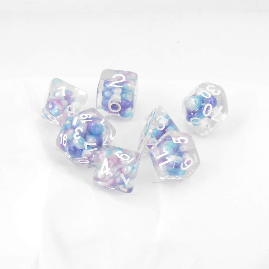 MET693 Gradient Pearl Dice with Gold Numbers Resin 16mm (5/8in) 7 Dice Set (ONLINE ORDER ONLY)