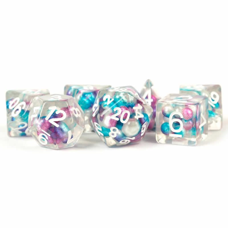 MET693 Gradient Pearl Dice with Gold Numbers Resin 16mm (5/8in) 7 Dice Set (ONLINE ORDER ONLY)