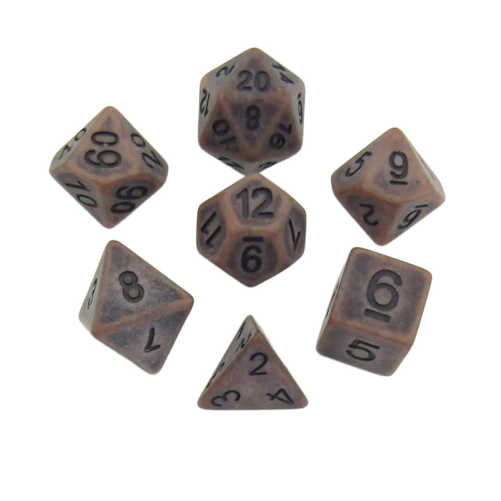 MET697 Ancient Copper Colored Dice with Black Numbers Acrylic 7 Dice Set Metallic Dice Games (ONLINE ORDER ONLY)