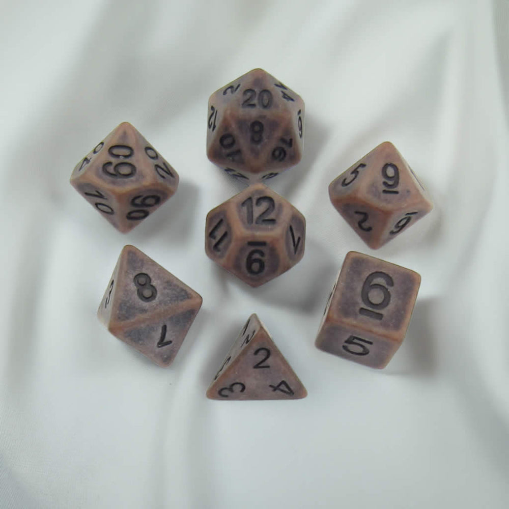 MET697 Ancient Copper Colored Dice with Black Numbers Acrylic 7 Dice Set Metallic Dice Games (ONLINE ORDER ONLY)
