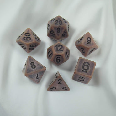 MET697 Ancient Copper Colored Dice with Black Numbers Acrylic 7 Dice Set Metallic Dice Games (ONLINE ORDER ONLY)