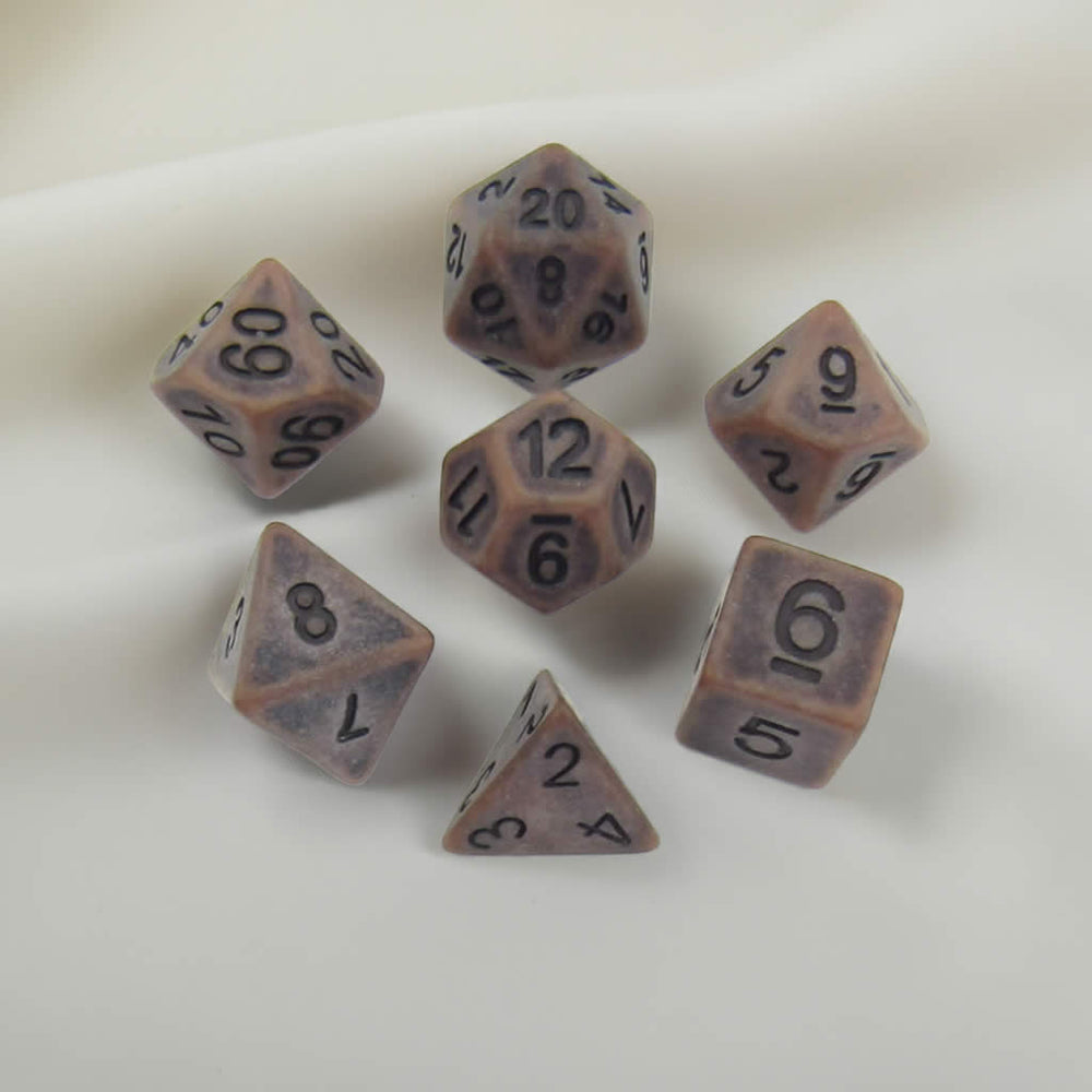 MET697 Ancient Copper Colored Dice with Black Numbers Acrylic 7 Dice Set Metallic Dice Games (ONLINE ORDER ONLY)
