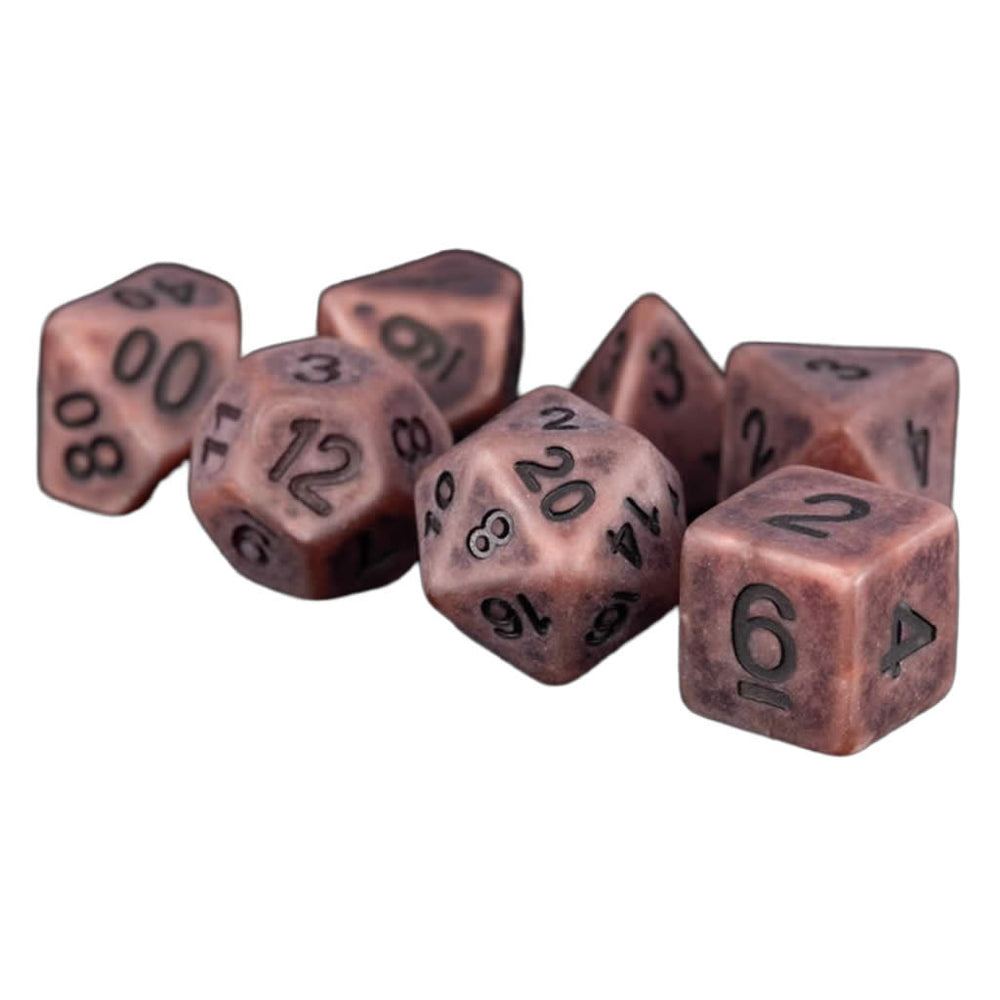 MET697 Ancient Copper Colored Dice with Black Numbers Acrylic 7 Dice Set Metallic Dice Games (ONLINE ORDER ONLY)