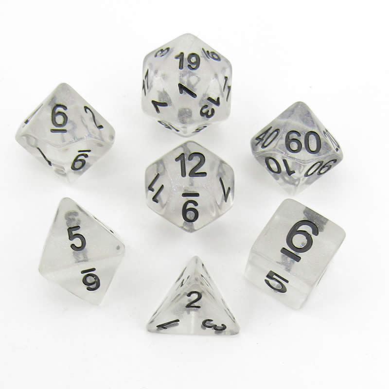 MET701 Unicorn Ice Dice with Black Numbers Resin 7 Dice Set (ONLINE ORDER ONLY)
