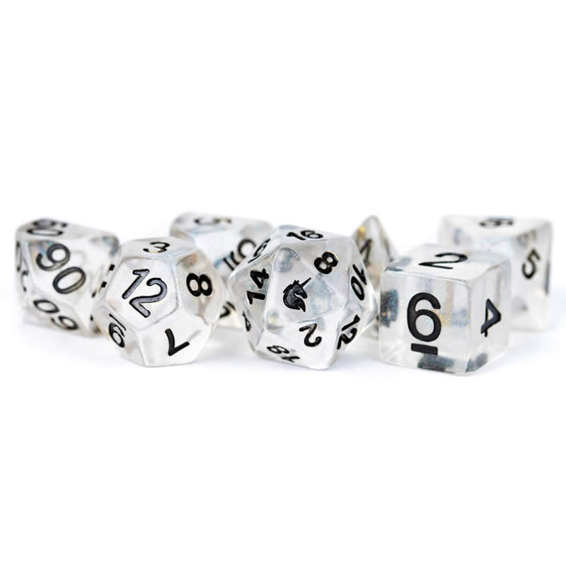 MET701 Unicorn Ice Dice with Black Numbers Resin 7 Dice Set (ONLINE ORDER ONLY)