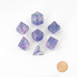 MET702 Unicorn Violet Dice with Blue Numbers Resin 7 Dice Set (ONLINE ORDER ONLY)