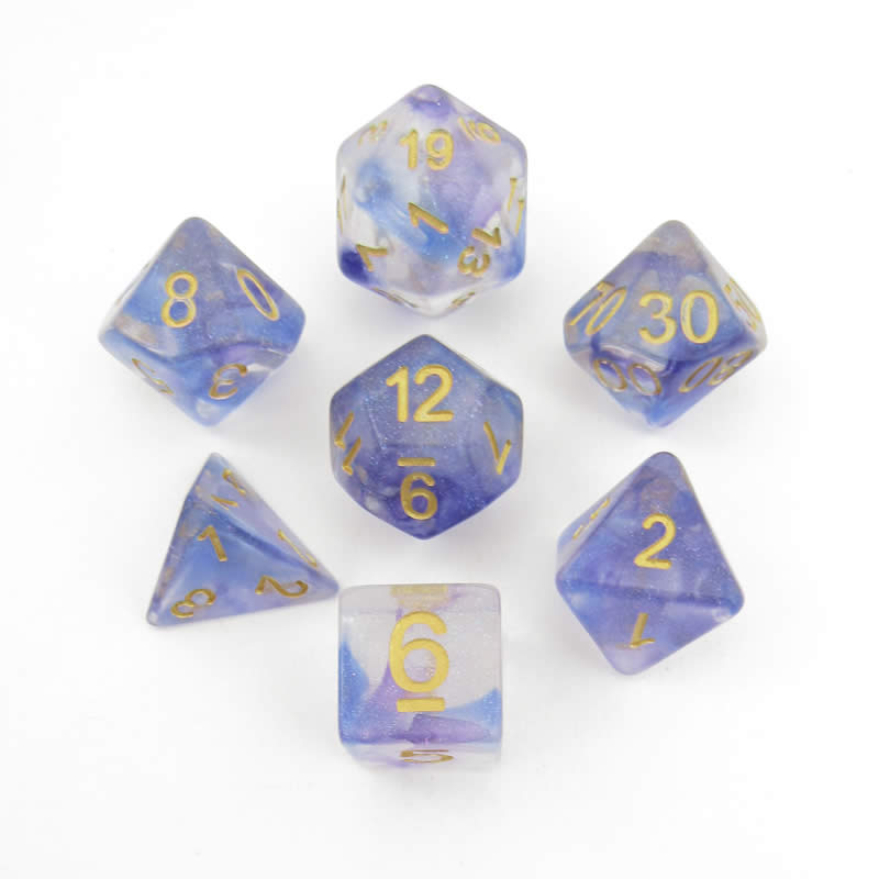 MET703 Midnight Fantasy Unicorn Dice with Yellow Numbers Acrylic 7 Dice Set (ONLINE ORDER ONLY)