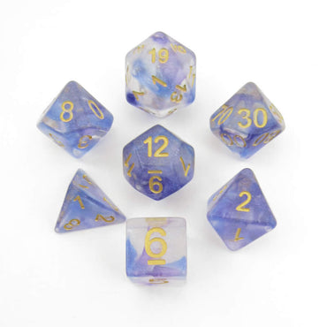 MET703 Midnight Fantasy Unicorn Dice with Yellow Numbers Acrylic 7 Dice Set (ONLINE ORDER ONLY)