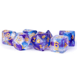 MET703 Midnight Fantasy Unicorn Dice with Yellow Numbers Acrylic 7 Dice Set (ONLINE ORDER ONLY)