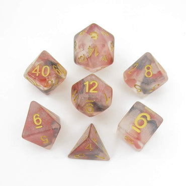 MET704 Phoenix Ash Unicorn Dice with Yellow Numbers Acylic 7 Dice Set (ONLINE ORDER ONLY)