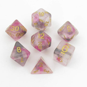 MET705 Blushing Steel Unicorn Dice with Yellow Numbers Acrylic 7 Dice Set (ONLINE ORDER ONLY)