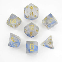 MET706 Arctic Storm Unicorn Dice with Yellow Numbers Acrylic 7 Dice Set (ONLINE ORDER ONLY)