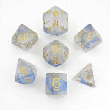 MET706 Arctic Storm Unicorn Dice with Yellow Numbers Acrylic 7 Dice Set (ONLINE ORDER ONLY)