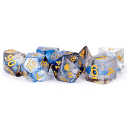 MET706 Arctic Storm Unicorn Dice with Yellow Numbers Acrylic 7 Dice Set (ONLINE ORDER ONLY)