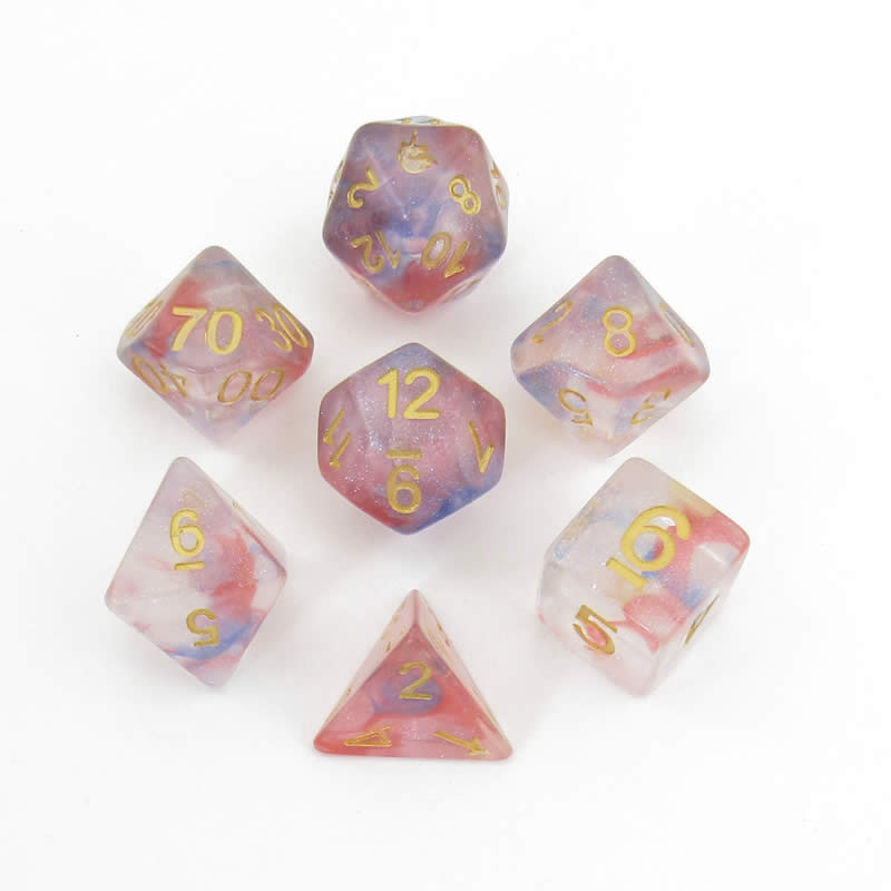 MET708 Cosmic Carnival Unicorn Dice with Yellow Numbers Acrylic 7 Dice Set (ONLINE ORDER ONLY)