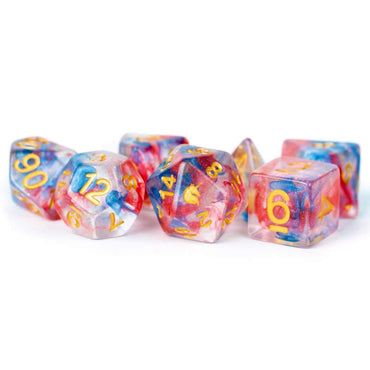 MET708 Cosmic Carnival Unicorn Dice with Yellow Numbers Acrylic 7 Dice Set (ONLINE ORDER ONLY)
