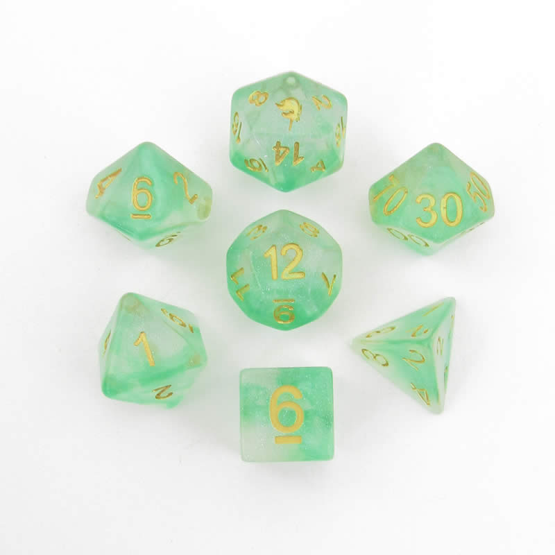 MET709 Icy Everglades Unicorn Dice with Yellow Numbers Acrylic 7 Dice Set (ONLINE ORDER ONLY)