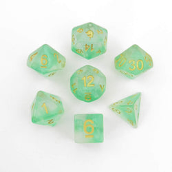 MET709 Icy Everglades Unicorn Dice with Yellow Numbers Acrylic 7 Dice Set (ONLINE ORDER ONLY)