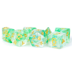 MET709 Icy Everglades Unicorn Dice with Yellow Numbers Acrylic 7 Dice Set (ONLINE ORDER ONLY)