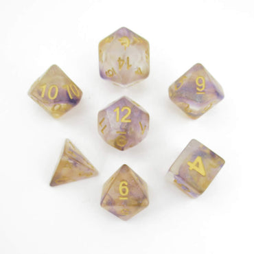 MET711 Royal Sunset Unicorn Dice with Yellow Numbers Acrylic 7 Dice Set (ONLINE ORDER ONLY)
