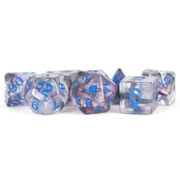 MET714 Stellar Storm Unicorn Dice with Blue Numbers Acrylic 7 Dice Set (ONLINE ORDER ONLY)